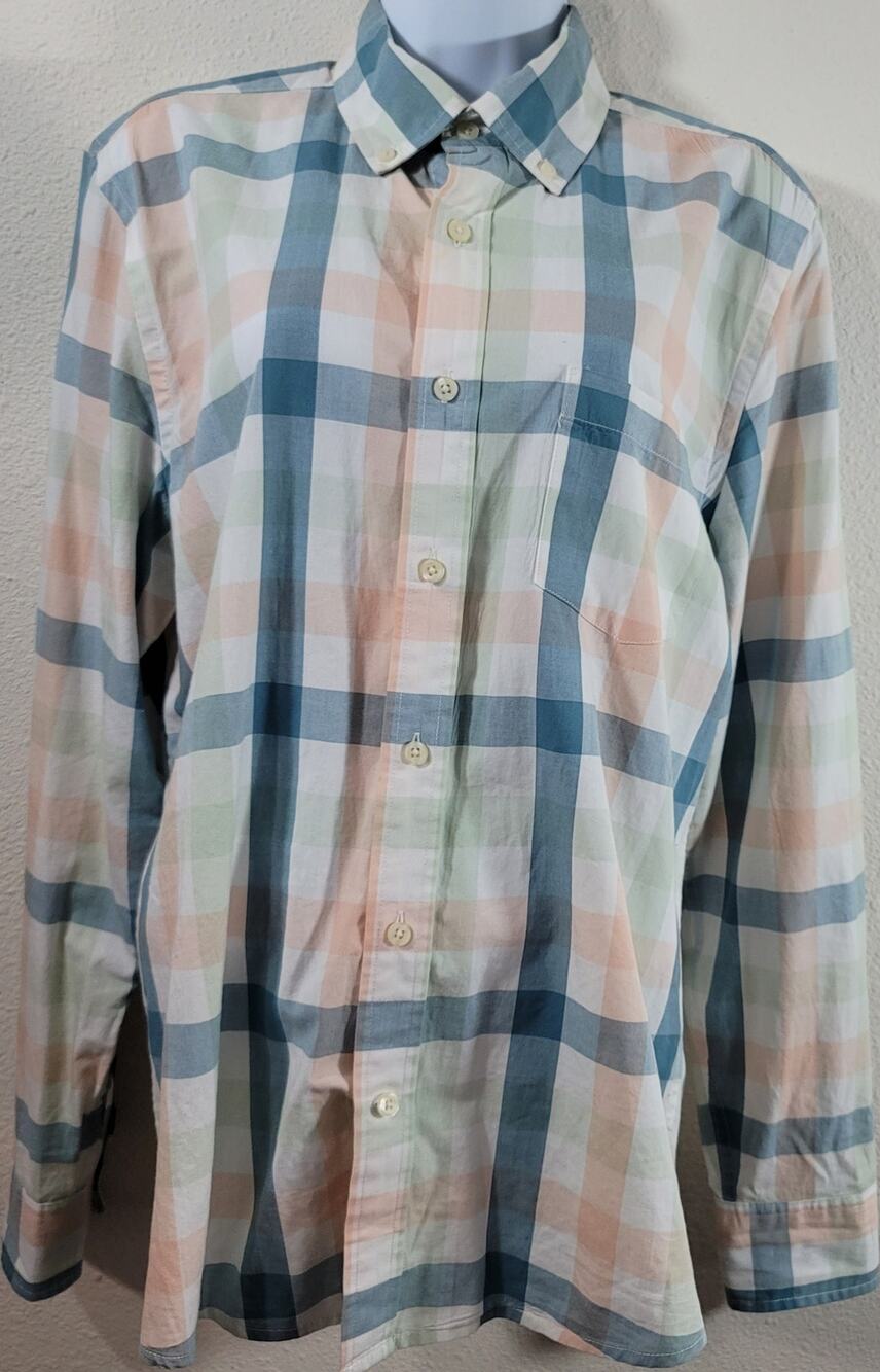 Peyton & Parker Blue Pink Check Button Up Top Medium Lightweight Soft Collard